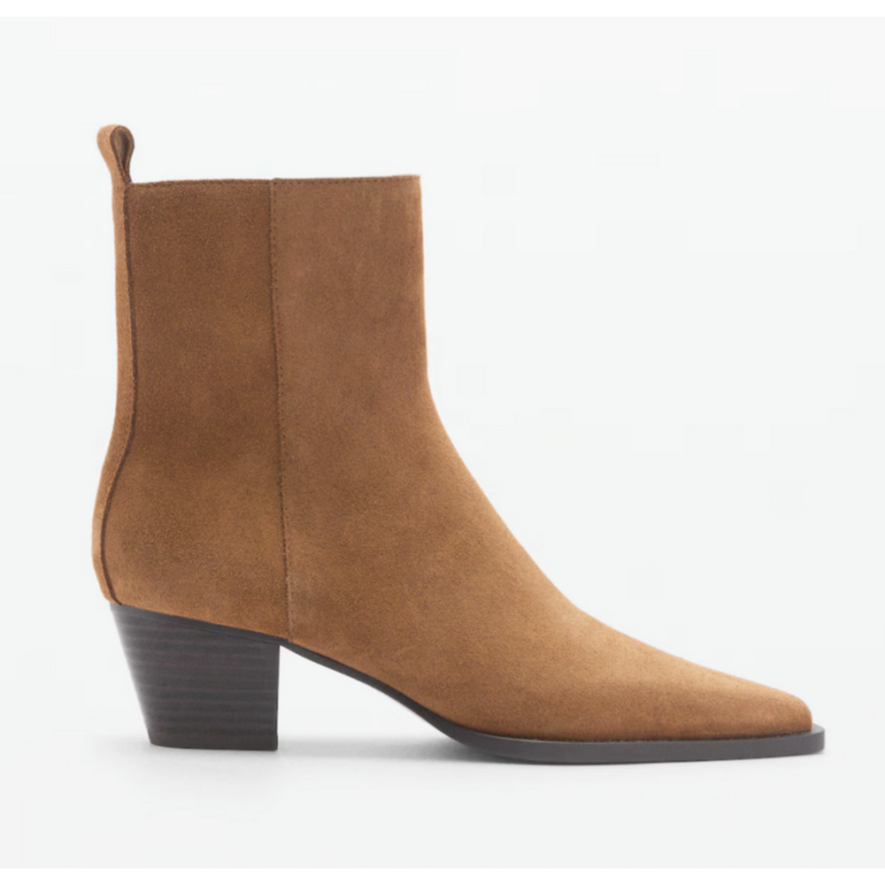 NEW MANGO MNG MEDIUM BROWN SUEDE BLOCK HEEL ANKLE BOOTS BOOTIE 39 US 8.5 - Picture 3 of 8